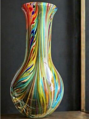 Vase-MCM Murano Italian Filigrana Optic Swirl glass vase, red inside